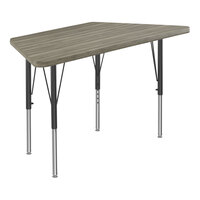 Correll Deluxe Trapezoid New England Driftwood 19"-29" Adjustable Height High-Pressure Laminate Top Activity Table with Black Legs and Driftwood T-Mold