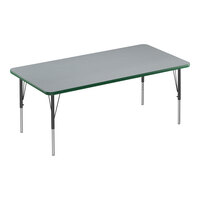 Correll Deluxe 30" x 72" Rectangular Gray Granite 19"-29" Adjustable Height High-Pressure Laminate Top Activity Table with Black Legs and Green T-Mold