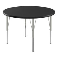 Correll Deluxe 42" Round Black Granite 19"-29" Adjustable Height High-Pressure Laminate Top Activity Table with Silver Legs and Black T-Mold
