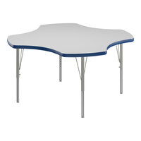 Correll 48" Clover White 19"-29" Adjustable Height High-Pressure Dry Erase Board Top Activity Table with Silver Legs and Blue T-Mold