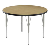 Correll Deluxe 42" Round Fusion Maple 19"-29" Adjustable Height High-Pressure Laminate Top Activity Table with Silver Legs and Black T-Mold