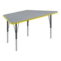 Correll 26" x 58" Trapezoid Gray Granite 19"-29" Adjustable Height Thermal-Fused Laminate Top Activity Table with Black Legs and Yellow T-Mold