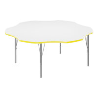 Correll 60" Flower White 19"-29" Adjustable Height High-Pressure Dry Erase Board Top Activity Table with Silver Legs and Yellow T-Mold