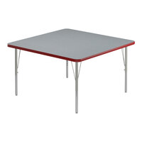 Correll Deluxe Square Gray Granite 19"-29" Adjustable Height High-Pressure Laminate Top Activity Table with Silver Legs and Red T-Mold