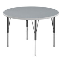 Correll Round Gray Granite 19"-29" Adjustable Height Thermal-Fused Laminate Top Activity Table with Black Legs and Gray T-Mold