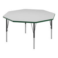 Correll 48" Octagon White 19"-29" Adjustable Height High-Pressure Dry Erase Board Top Activity Table with Black Legs and Green T-Mold