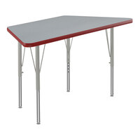 Correll Deluxe Trapezoid Gray Granite 19"-29" Adjustable Height High-Pressure Laminate Top Activity Table with Silver Legs and Red T-Mold