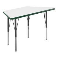 Correll Trapezoid White 19"-29" Adjustable Height High-Pressure Dry Erase Board Top Activity Table with Black Legs and Green T-Mold