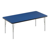 Correll Deluxe 30" x 60" Rectangular Blue 19"-29" Adjustable Height High-Pressure Laminate Top Activity Table with Silver Legs and Black T-Mold