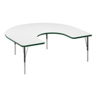 Correll 60" x 66" Horseshoe White 19"-29" Adjustable Height High-Pressure Dry Erase Board Top Activity Table with Black Legs and Green T-Mold