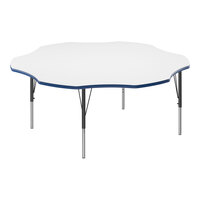 Correll 60" Flower White 19"-29" Adjustable Height High-Pressure Dry Erase Board Top Activity Table with Black Legs and Blue T-Mold