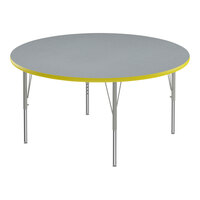 Correll Deluxe 60" Round Gray Granite 19"-29" Adjustable Height High-Pressure Laminate Top Activity Table with Silver Legs and Yellow T-Mold