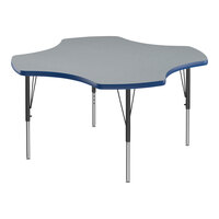 Correll 48" Clover Gray Granite 19"-29" Adjustable Height Thermal-Fused Laminate Top Activity Table with Black Legs and Blue T-Mold