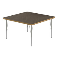 Correll Deluxe Square Walnut 19"-29" Adjustable Height High-Pressure Laminate Top Activity Table with Silver Legs and Walnut T-Mold