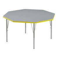 Correll Deluxe 48" Octagon Gray Granite 19"-29" Adjustable Height High-Pressure Laminate Top Activity Table with Silver Legs and Yellow T-Mold