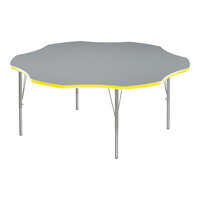Correll 60" Flower Gray Granite 19"-29" Adjustable Height Thermal-Fused Laminate Top Activity Table with Silver Legs and Yellow T-Mold