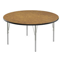 Correll Deluxe 48" Round Medium Oak 19"-29" Adjustable Height High-Pressure Laminate Top Activity Table with Silver Legs and Black T-Mold