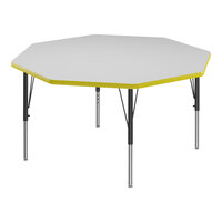 Correll 48" Octagon White 19"-29" Adjustable Height High-Pressure Dry Erase Board Top Activity Table with Black Legs and Yellow T-Mold