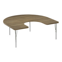 Correll Deluxe 60" x 66" Horseshoe Colonial Hickory 19"-29" Adjustable Height High-Pressure Laminate Top Activity Table with Silver Legs and Hickory T-Mold
