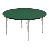 Correll Deluxe 60" Round Green 19"-29" Adjustable Height High-Pressure Laminate Top Activity Table with Silver Legs and Black T-Mold