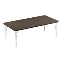 Correll Deluxe 36" x 60" Rectangular Walnut 19"-29" Adjustable Height High-Pressure Laminate Top Activity Table with Silver Legs and Black T-Mold