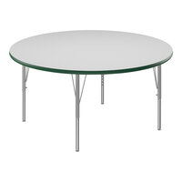 Correll 48" Round White 19"-29" Adjustable Height High-Pressure Dry Erase Board Top Activity Table with Silver Legs and Green T-Mold