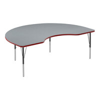 Correll Deluxe 48" x 72" Kidney Gray Granite 19"-29" Adjustable Height High-Pressure Laminate Top Activity Table with Black Legs and Red T-Mold