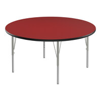 Correll Deluxe 60" Round Red 19"-29" Adjustable Height High-Pressure Laminate Top Activity Table with Silver Legs and Black T-Mold
