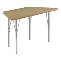 Correll Deluxe Trapezoid Fusion Maple 19"-29" Adjustable Height High-Pressure Laminate Top Activity Table with Silver Legs and Fusion Maple T-Mold