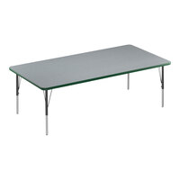 Correll Deluxe 36" x 60" Rectangular Gray Granite 19"-29" Adjustable Height High-Pressure Laminate Top Activity Table with Black Legs and Green T-Mold