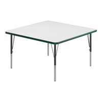 Correll Square White 19"-29" Adjustable Height High-Pressure Dry Erase Board Top Activity Table with Black Legs and Green T-Mold