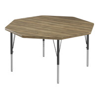 Correll Deluxe 48" Octagon Colonial Hickory 19"-29" Adjustable Height High-Pressure Laminate Top Activity Table with Black Legs and Hickory T-Mold