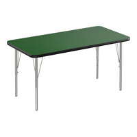 Correll Deluxe 24" x 48" Rectangular Green 19"-29" Adjustable Height High-Pressure Laminate Top Activity Table with Silver Legs and Black T-Mold