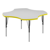 Correll 48" Clover White 19"-29" Adjustable Height High-Pressure Dry Erase Board Top Activity Table with Black Legs and Yellow T-Mold