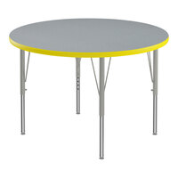 Correll Deluxe Round Gray Granite 19"-29" Adjustable Height High-Pressure Laminate Top Activity Table with Silver Legs and Yellow T-Mold
