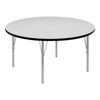 Correll 48" Round White 19"-29" Adjustable Height High-Pressure Dry Erase Board Top Activity Table with Silver Legs and Black T-Mold