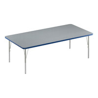 Correll Deluxe 36" x 60" Rectangular Gray Granite 19"-29" Adjustable Height High-Pressure Laminate Top Activity Table with Silver Legs and Blue T-Mold