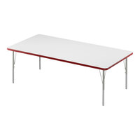 Correll 36" x 60" Rectangular White 19"-29" Adjustable Height High-Pressure Dry Erase Board Top Activity Table with Silver Legs and Red T-Mold