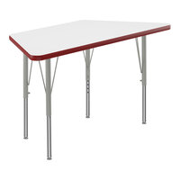 Correll Trapezoid White 19"-29" Adjustable Height High-Pressure Dry Erase Board Top Activity Table with Silver Legs and Red T-Mold