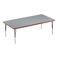 Correll Deluxe 36" x 72" Rectangular Gray Granite 19"-29" Adjustable Height High-Pressure Laminate Top Activity Table with Black Legs and Red T-Mold