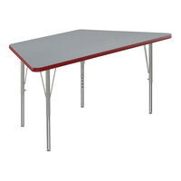 Correll 26" x 58" Trapezoid Gray Granite 19"-29" Adjustable Height Thermal-Fused Laminate Top Activity Table with Silver Legs and Red T-Mold