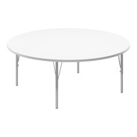 Correll 60" Round White 19"-29" Adjustable Height High-Pressure Dry Erase Board Top Activity Table with Silver Legs and Gray T-Mold