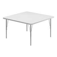 Correll Square White 19"-29" Adjustable Height High-Pressure Dry Erase Board Top Activity Table with Silver Legs and Gray T-Mold