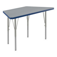 Correll Trapezoid Gray Granite 19"-29" Adjustable Height Thermal-Fused Laminate Top Activity Table with Silver Legs and Blue T-Mold
