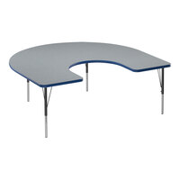 Correll Deluxe 60" x 66" Horseshoe Gray Granite 19"-29" Adjustable Height High-Pressure Laminate Top Activity Table with Black Legs and Blue T-Mold