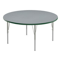 Correll Deluxe 60" Round Gray Granite 19"-29" Adjustable Height High-Pressure Laminate Top Activity Table with Silver Legs and Green T-Mold