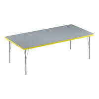 Correll Deluxe 36" x 60" Rectangular Gray Granite 19"-29" Adjustable Height High-Pressure Laminate Top Activity Table with Silver Legs and Yellow T-Mold