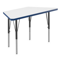 Correll Trapezoid White 19"-29" Adjustable Height High-Pressure Dry Erase Board Top Activity Table with Black Legs and Blue T-Mold