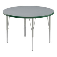 Correll Deluxe Round Gray Granite 19"-29" Adjustable Height High-Pressure Laminate Top Activity Table with Silver Legs and Green T-Mold