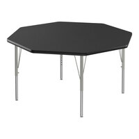 Correll 48" Octagon Black Granite 19"-29" Adjustable Height Thermal-Fused Laminate Top Activity Table with Silver Legs and Black T-Mold